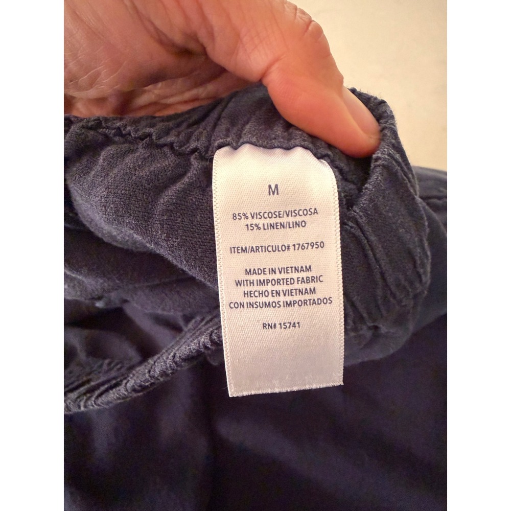 Splendid Navy Blue Viscose Linen Blend Elastic Waist Cropped Wide Leg Pants M - Picture 4 of 7